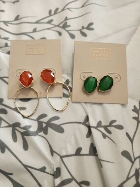 Nordstrom 14th & Union Gold-Tone Earrings with Orange and Green Stones